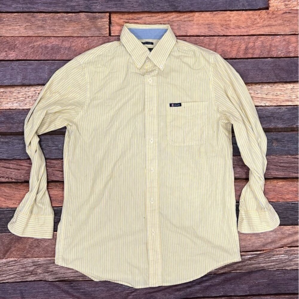 Mens Chaps Easy Care Yellow Striped Button Down Long Sleeve Shirt